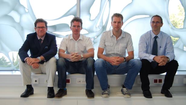 Das Haplogen-Team: Giulio Superti-Furga (Mitbegründer), Sebastian Nijman (COO udn Mitbegründer) , Tilmann Buerckstuemmer (Head of Research) und Georg Casari (CEO und Mitbegründer)