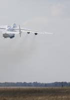 An Antonov An-225 Mriya cargo plane takes off during its first commercial flight after renovation at an airfield in the settlement of Hostomel outside Kiev