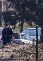 A police officer stands at a drone crash site, following Russia's invasion of Ukraine, in Zagreb