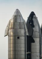 Starship prototypes are pictured at the SpaceX South Texas launch site, in Brownsville, Texas