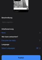 Der Post-Composer von Flashes mit Optionen zu Sprache und Inhaltswarnung