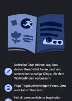 Startbildschirm der Google Tagebuch-App mit Willkommensnachricht und Funktionsübersicht.