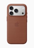 Ein iPhone 17 Pro mit einer braunen Schutzhülle.