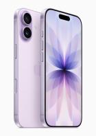 Ein lila iPhone mit zwei Kameras auf der Rückseite und einem floralen Hintergrundbild.