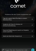 Home-Screen von Coment mit Tipps zur Verwendung, unten einen Suchleiste.