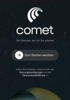 Start-Screen von Comet mit einer Fläche "Zum Starten wischen"