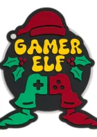 Das MAGMOJI-Badge „Gamer Elf“ in Weihnachtsoptik mit grünen und roten Details sowie Schriftzug ist als festliches Accessoire für MagSafe-Geräte gestaltet.