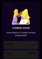 "Coming Soon" Screen zu Abos in Monnett
