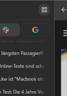 Vertikale Tab-Leiste im Google Chrome Browser mit mehreren geöffneten Webseiten und angehefteten Tabs für häufig genutzte Dienste wie Slack und Google.