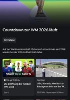 WM-Übersicht in der ORF On App mit verschiedenen Videos zur Auswahl.