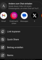Teilen-Menü der YouTube-App mit Option, andere zum Chat einzuladen, und weiteren Apps.