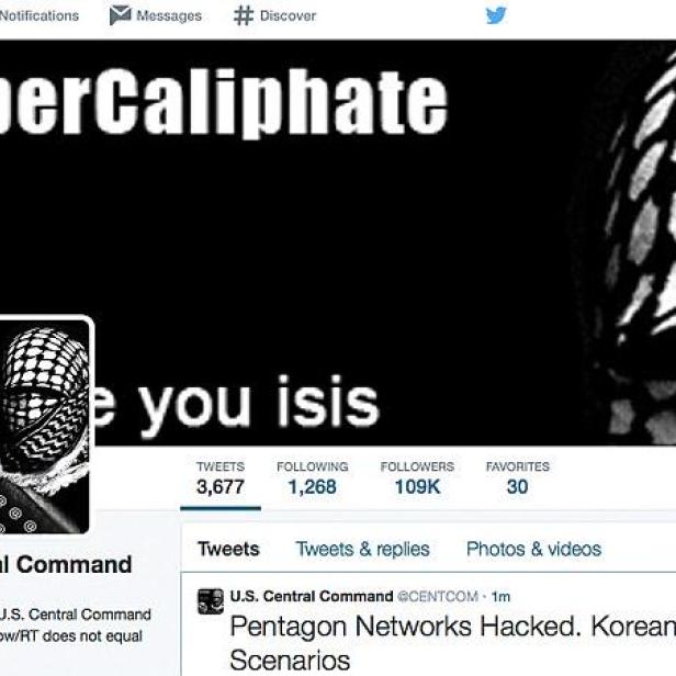 Ein Screenshot des Twitter-Profils des U.S. Central Command, das von „CyberCaliphate“ gehackt wurde.