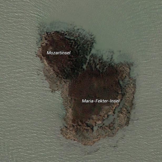 Eine Luftaufnahme der Mozartinsel und der Maria-Fekter-Insel.