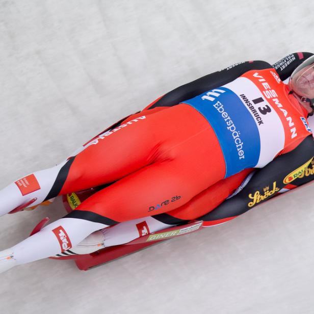 Peter Penz und Georg Fischler während des Rodel- Weltcups in Innsbruck