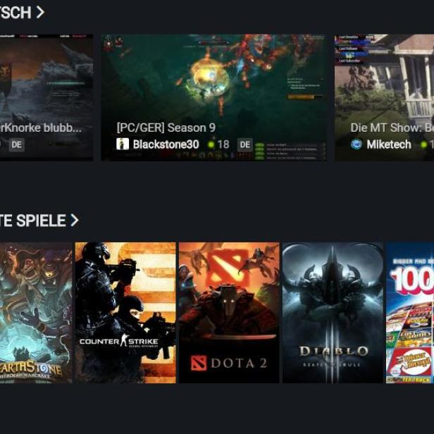 Eine Auswahl von Livestreams und Spieletitel auf der Streaming-Plattform Steam.
