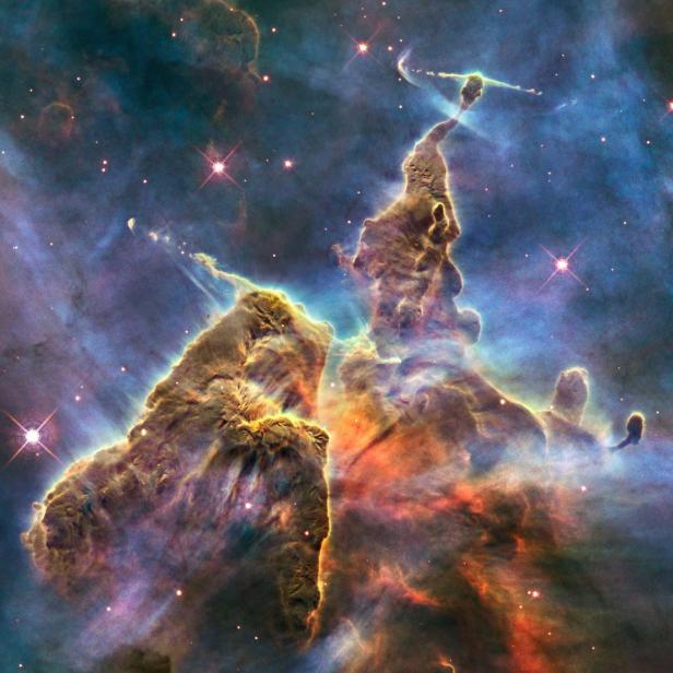 In seiner 25-jährigen Karriere hat das Hubble Weltraumteleskop eine Reihe fantastischer Aufnahmen gemacht. Dieses Bild zeigt einen Teil des Carina-Nebels.