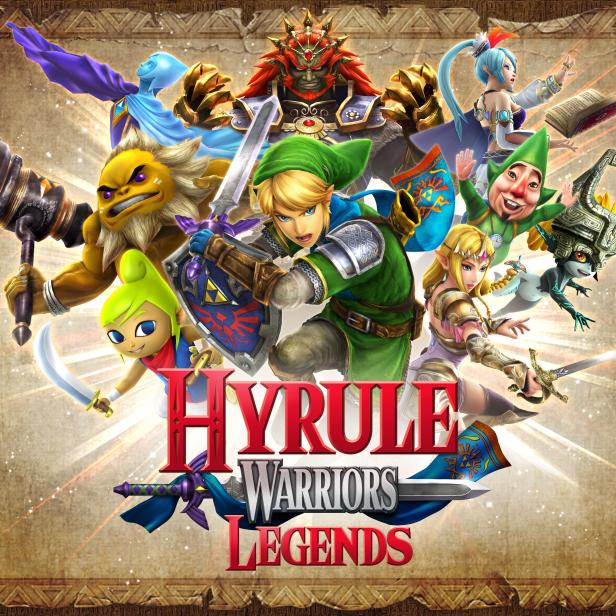 Ein Gruppenbild der Charaktere aus dem Videospiel „Hyrule Warriors Legends“.