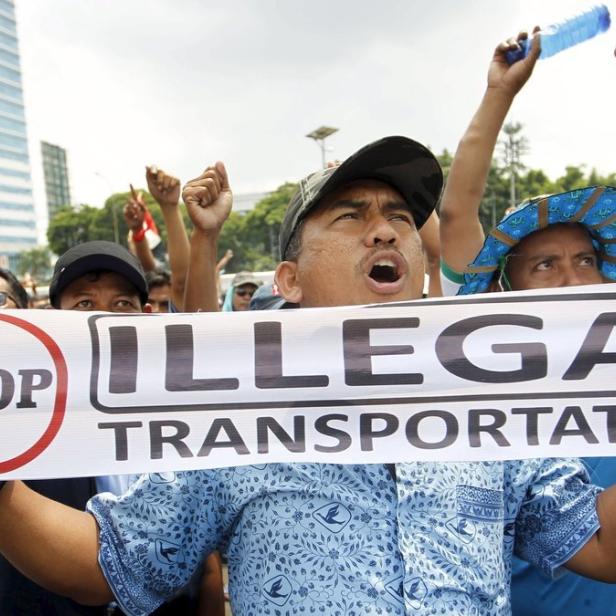 Eine Menschenmenge demonstriert gegen illegale Transporte.