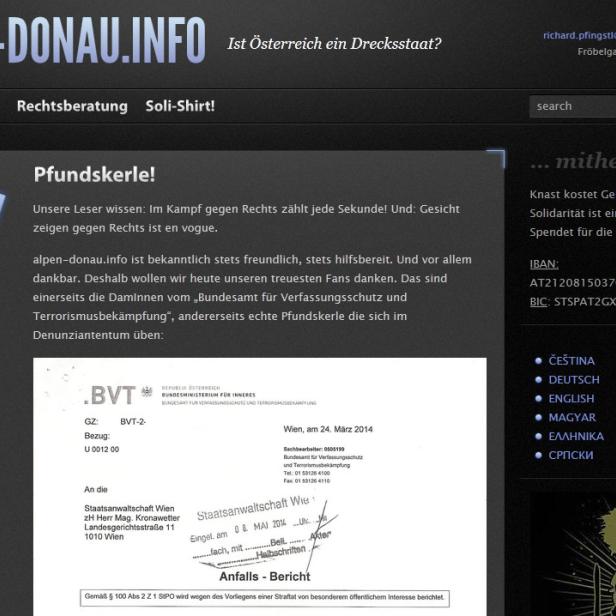 Die Webseite alpen-donau.info mit dem Titel „Ist Österreich ein Drecksstaat?“.