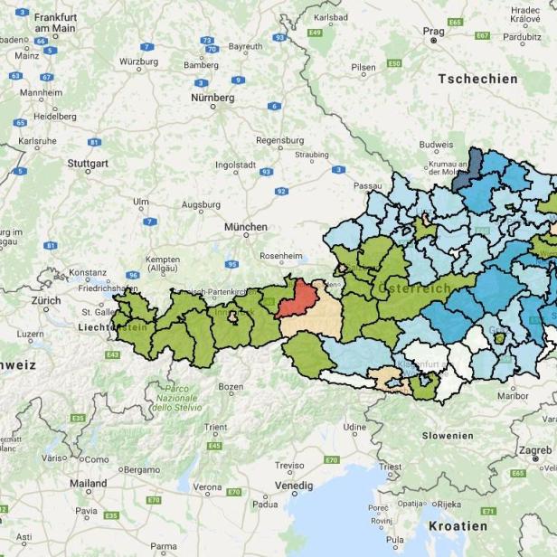 Eine Karte von Österreich und Umgebung, die die Kaufpreise pro Quadratmeter im 2. Halbjahr 2016 zeigt.