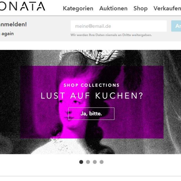 Die Webseite von Auctionata wirbt mit der Frage „Lust auf Kuchen?“.