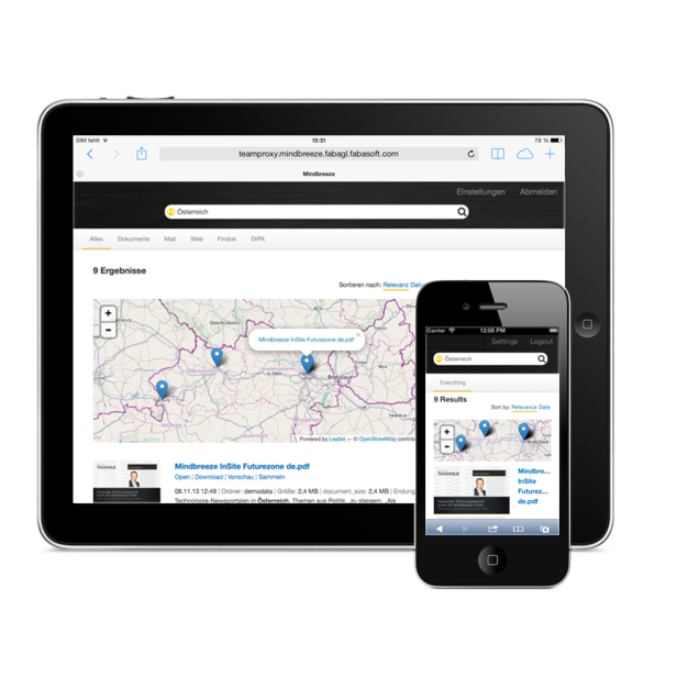 So sieht die Mindbreeze Suchlösung auf mobilen Endgeräten aus