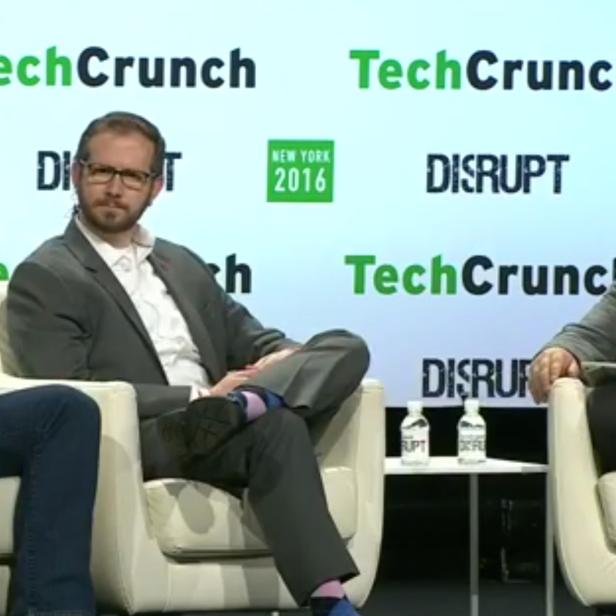 Marten Mickos (HackerOne) und Nate Cardozo (EFF) auf der Techcrunch Disrupt NY