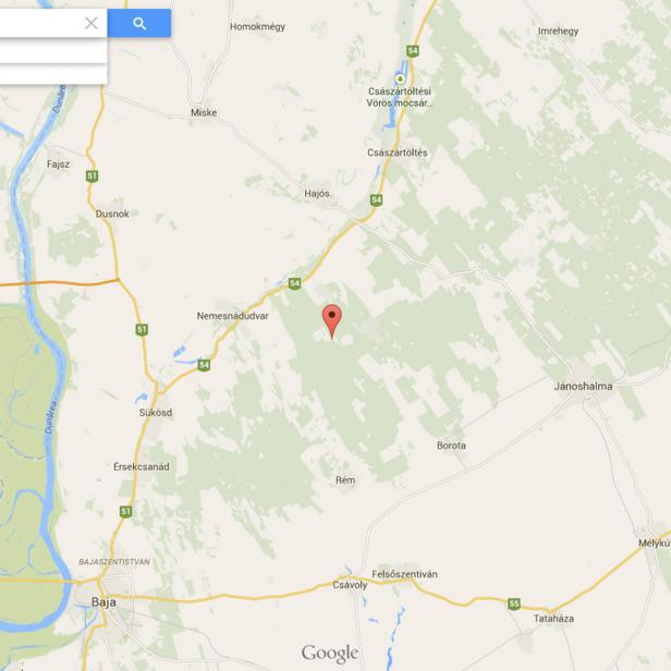 Eine Karte der Region um die Donau in Ungarn, mit einer roten Markierung in der Nähe von Nemesnádudvar.