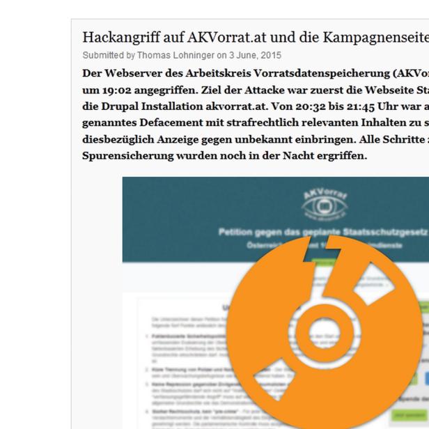 Ein Artikel über einen Hackerangriff auf AKVorrat.at und Staatsschutz.at.