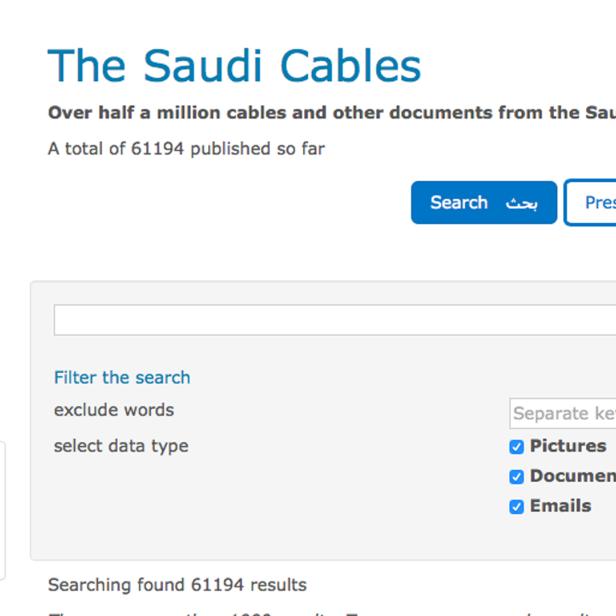 Die WikiLeaks-Seite „The Saudi Cables“ zeigt über eine halbe Million Dokumente des saudischen Außenministeriums.