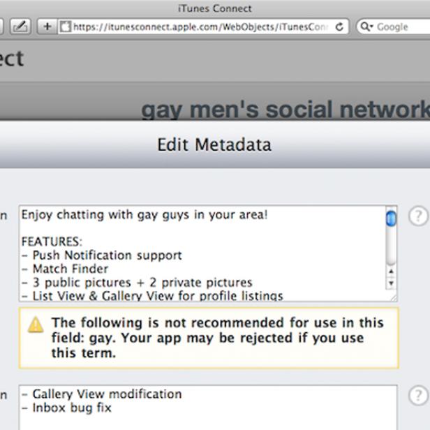 Apple warnt vor der Verwendung des Wortes &quot;Gay&quot; bei der Beschreibung von Apps.