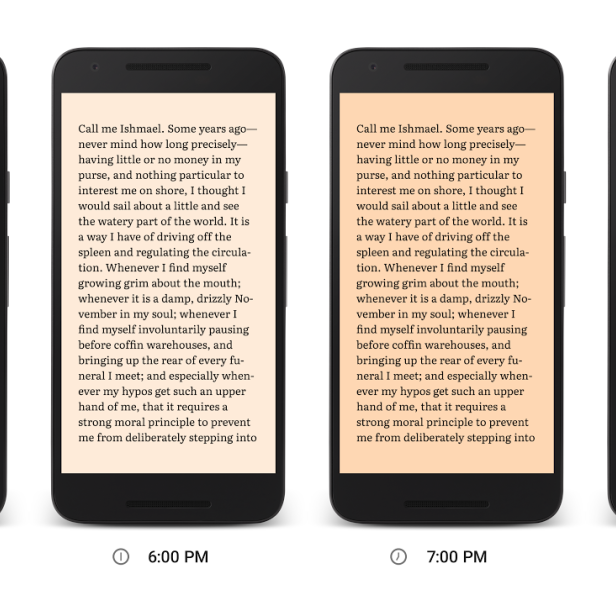 Das Night Light für Google Play Books verändert die Farbtemperatur der Mobilgerät-Hintergrundbeleuchtung