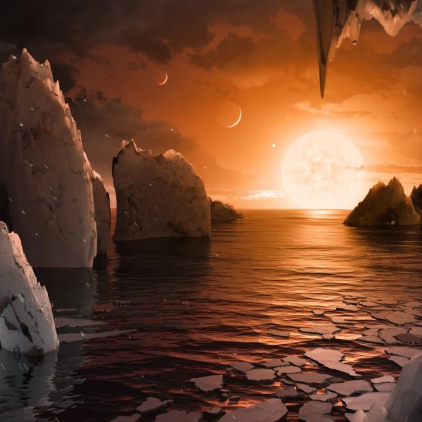 So könnte laut der NASA die Oberfläche von TRAPPIST-1f aussehen, einen der neu entdeckten Planeten im TRAPPIST-1-System