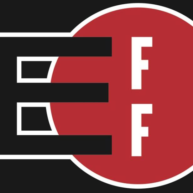 Das stilisierte Logo der Electronic Frontier Foundation (EFF) auf schwarzem Hintergrund.