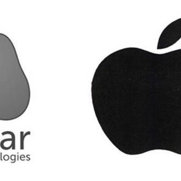 Links: das Logo von Pear Technologies, rechts: das Apple-Logo.