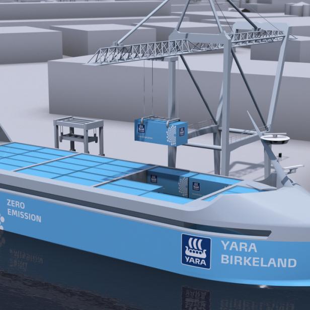 So soll das autonome, elektrisch angetriebene Containerschiff &quot;Yara Birkeland&quot; aussehen