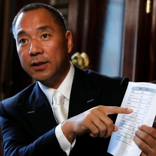 Billionaire businessman Guo Wengui speaks during an interview in New York City, U.S., April 30, 2017. Picture taken April 30, 2017. REUTERS/Brendan McDermid