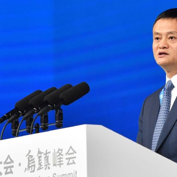 Alibaba Group Executive Chairman Jack Ma speaks during the opening ceremony of the 4th World Internet Conference in Wuzhen in China&#039;s eastern Zhejiang province on December 3, 2017. The conference is held in Wuzhen from December 3 to 5. / AFP PHOTO / - / China OUT