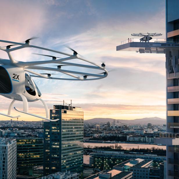 Volocopter-Flugtaxis können zwei Personen transportieren und erreichen eine Geschwindigkeit von bis zu 100 Stundenkilometer.