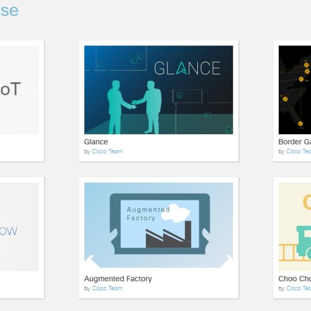 Eine Sammlung von Projekt-Showcase-Bildern, darunter „DevloT“, „Glance“, „Border Gateway Protocol“, „Openflow Manager“, „Augmented Factory“ und „Choo Choo“.