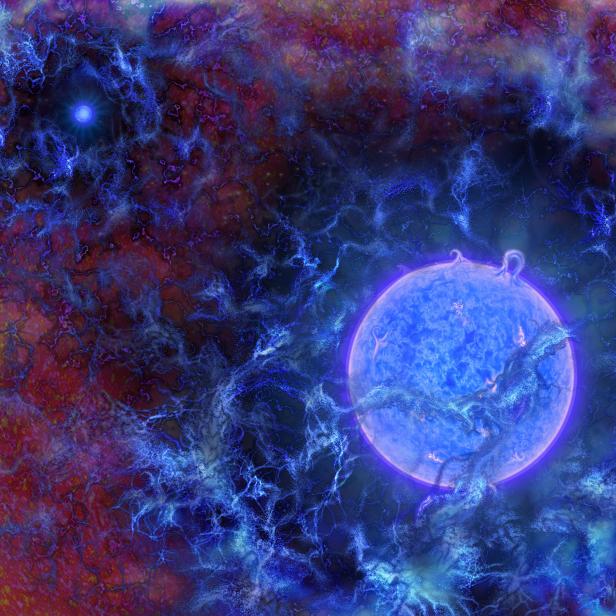 An artist's rendering of how the first stars in the universe may have looked, in this handout image