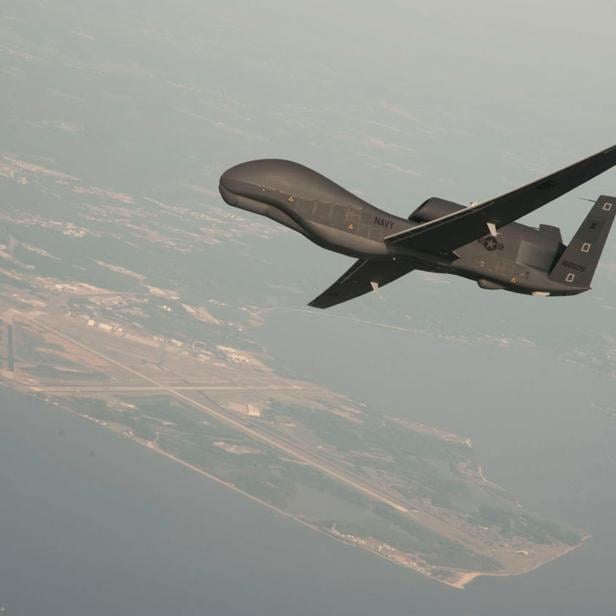 A RQ-4 Global Hawk drone over Naval Air Station Patuxent River