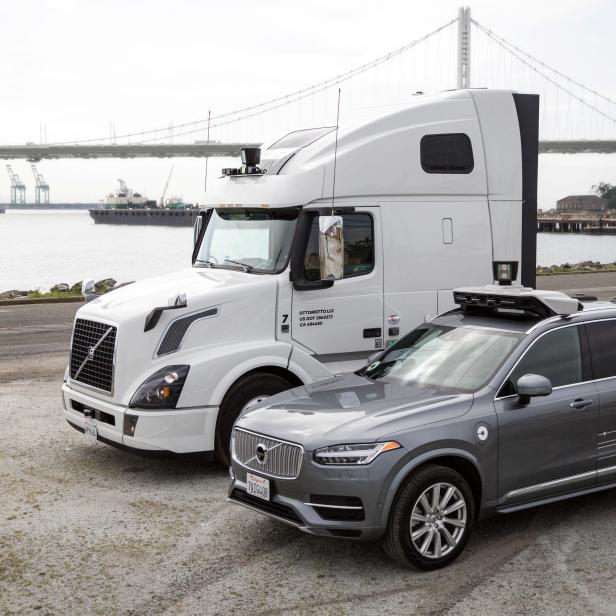 Handout photo of Uber Self-Driving Ride Hailing Car and Self-Driving Freight Truck