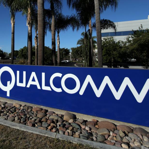 FILE PHOTO: A sign on the Qualcomm campus is seen in San Diego, California, U.S. November 6, 2017. REUTERS/Mike Blake/File Photo