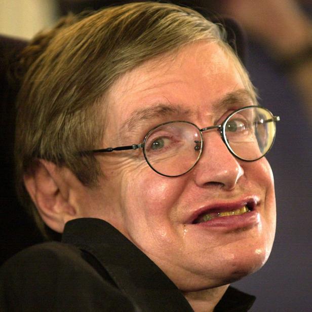 Ein Porträt von Stephen Hawking mit Brille.
