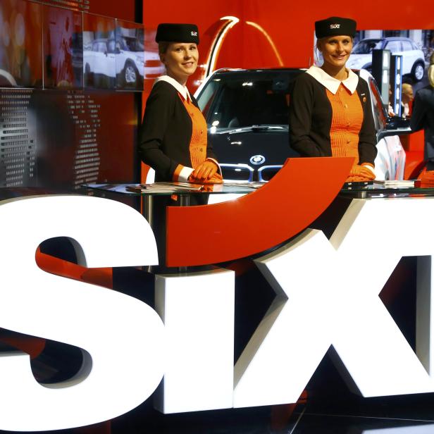 A booth of Sixt is pictured during the media day at the Frankfurt Motor Show in Frankfurt