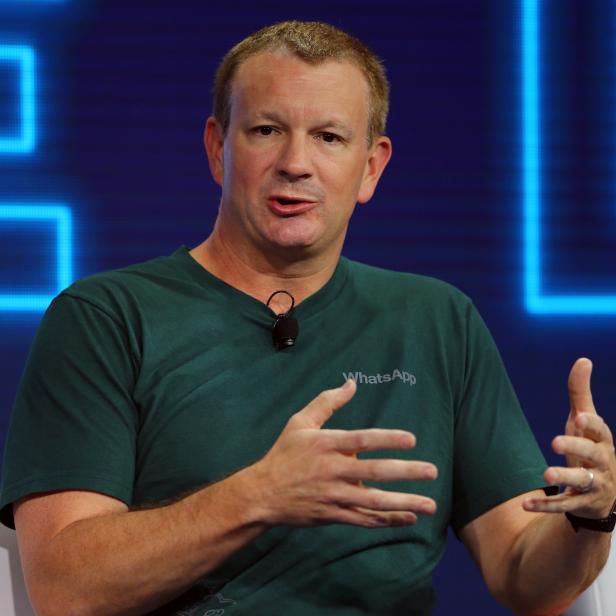 Brian Acton, co-founder of WhatsApp, speaks at the WSJD Live conference in Laguna Beach, California 