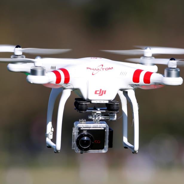 FILE PHOTO - A Phantom drone by DJI company, equipped with a camera, flies during the 4th Intergalactic Meeting of Phantom's Pilots in an open secure area in the Bois de Boulogne, western Paris