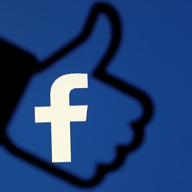 FILE PHOTO: A 3D-printed Facebook like button is seen in front of the Facebook logo, in this illustration