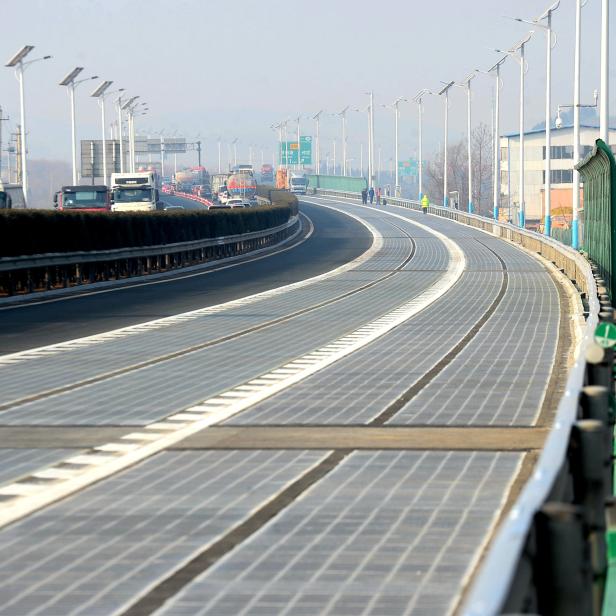 A solar panel expressway is seen before its opening in Jinan